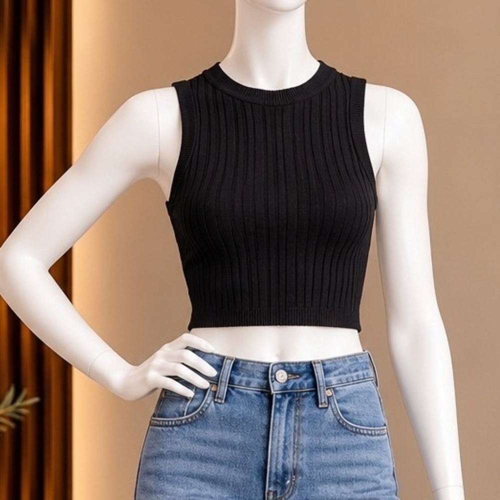 Mavi Womens Tank Top Black Ribbed Knit Cropped Sleeveless Size Extra Small